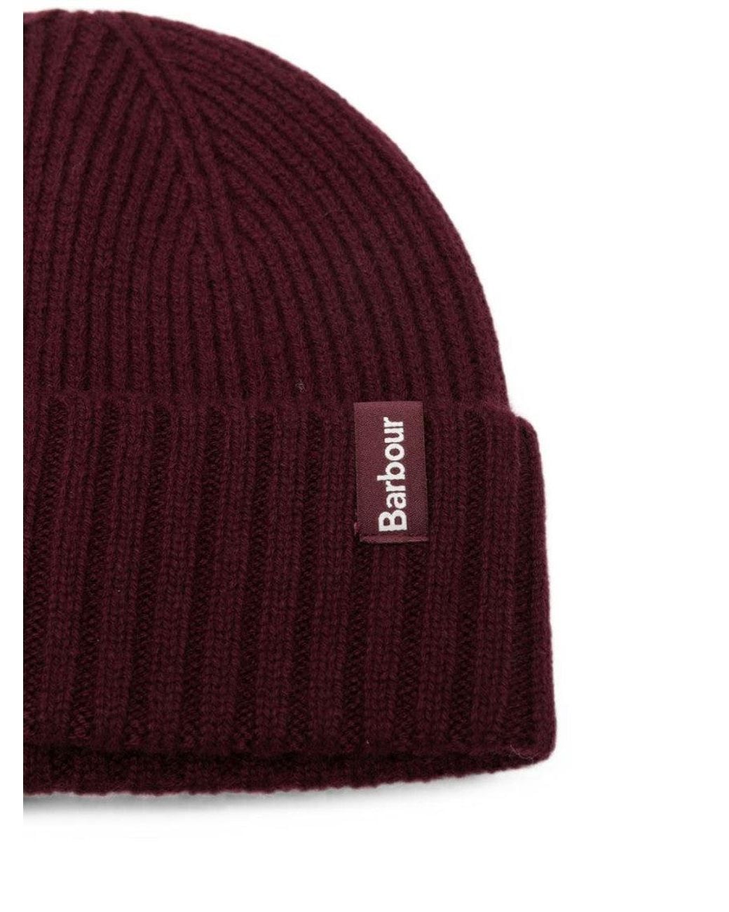 Barbour Red Wine Logo Beanie Cap for men