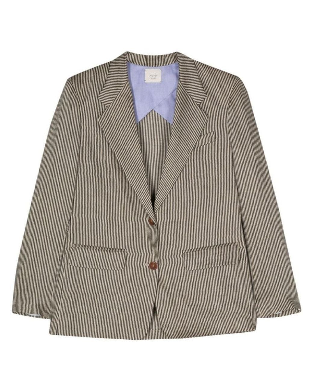 Alysi Gray Striped Single-Breasted Jacket