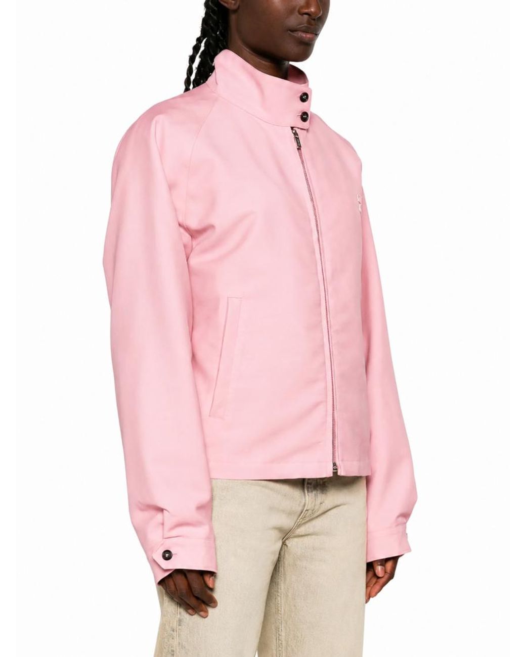 Miu Miu Pink Solid Mandarin Collar Jacket