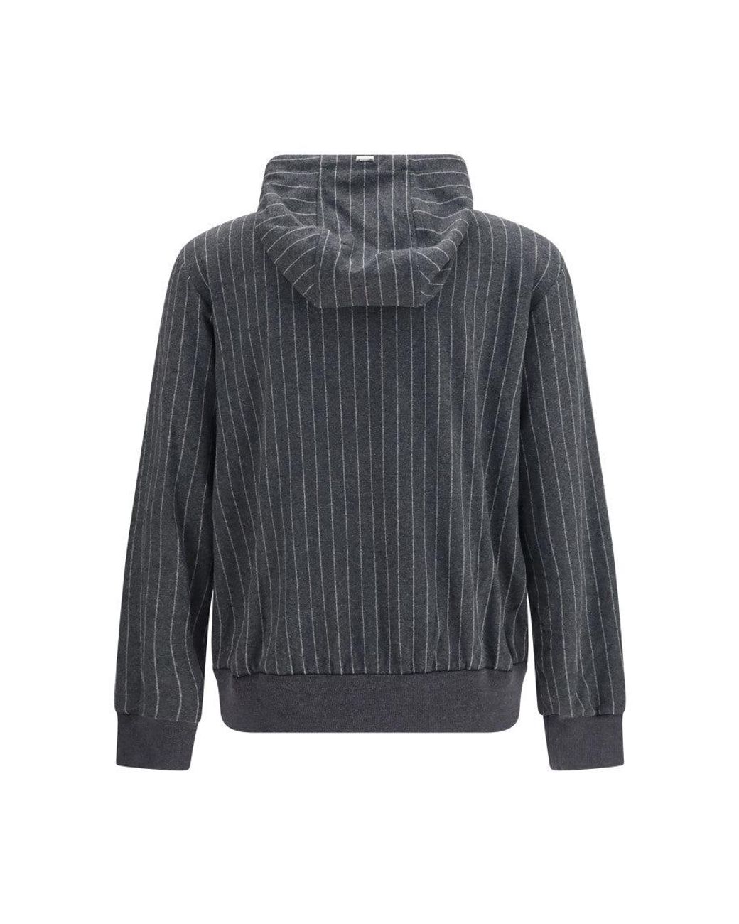 Herno Gray Dark Relaxed Stripes Hoodie for men