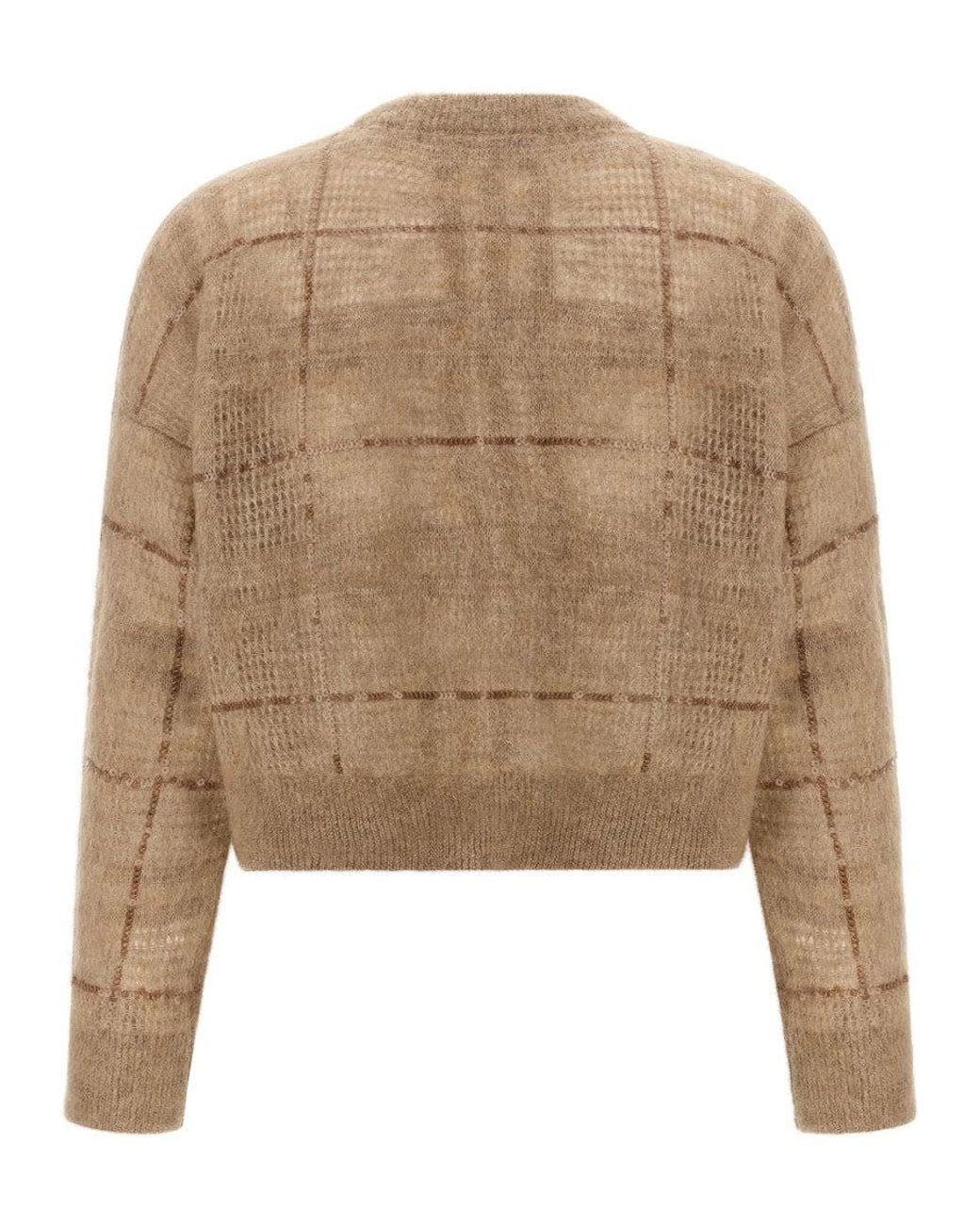 Brunello Cucinelli Natural Sequin Check Sweater