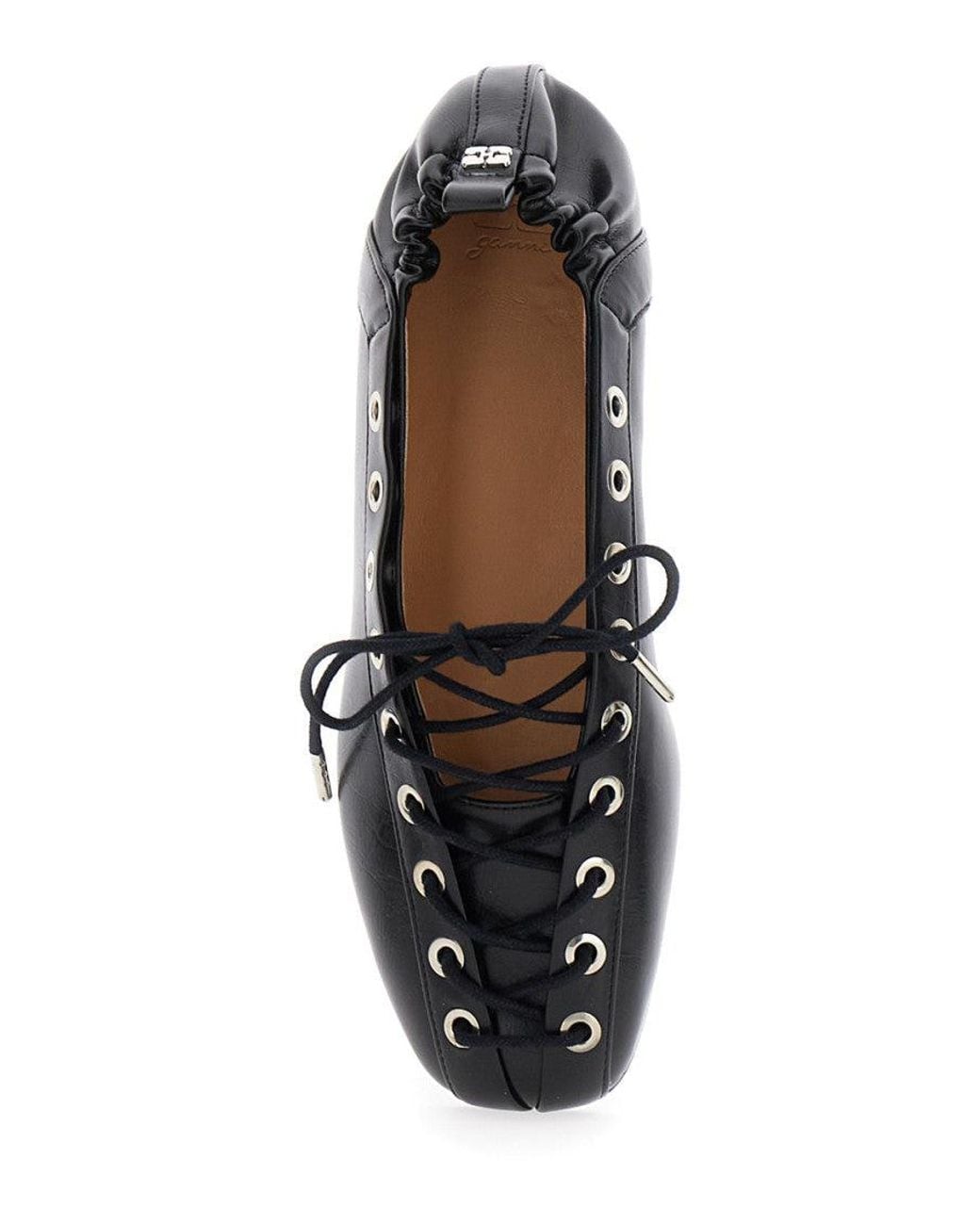 Ganni Black Lace-Up Ballet Flats