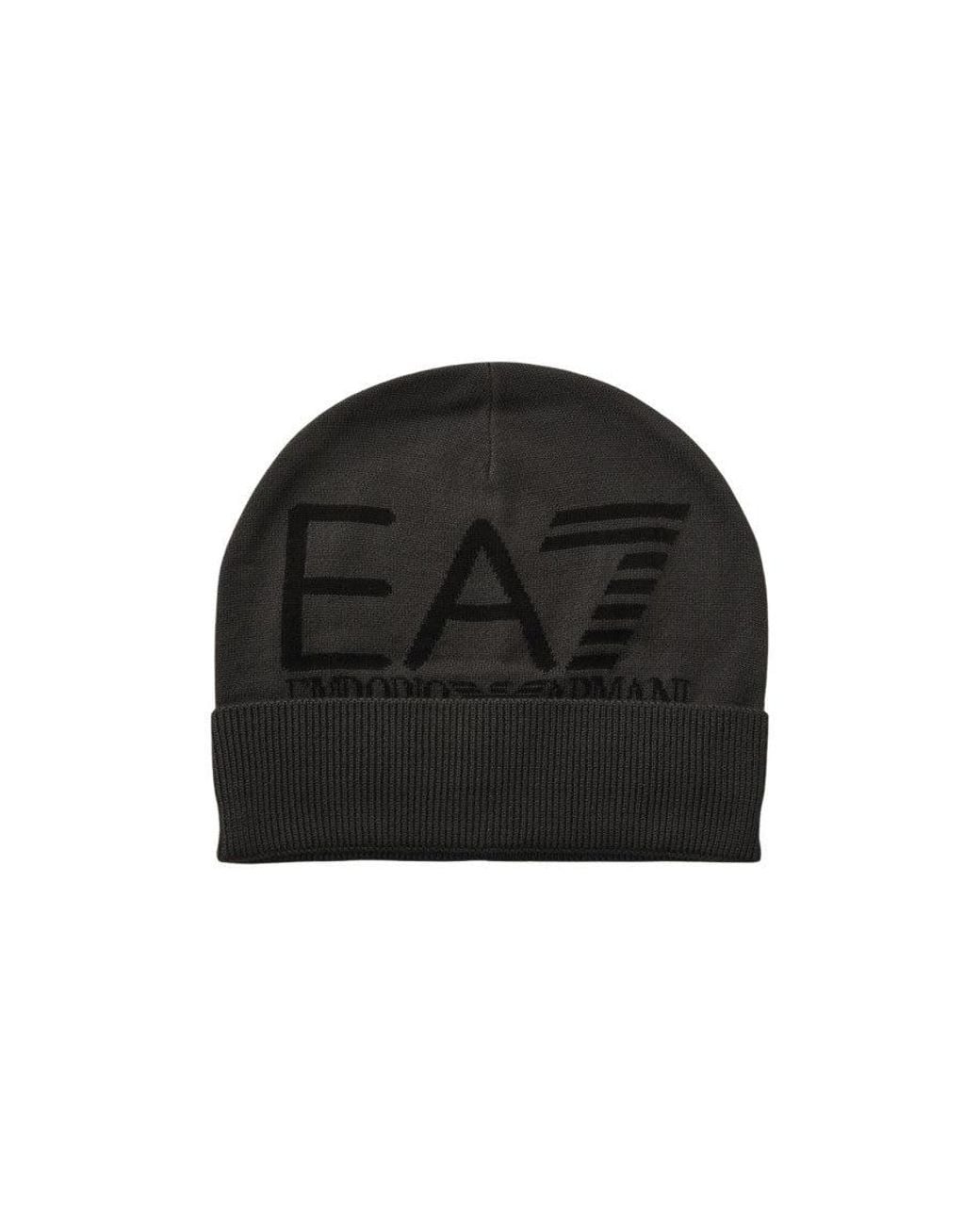 EA7 Black Logo Beanie Cap for men