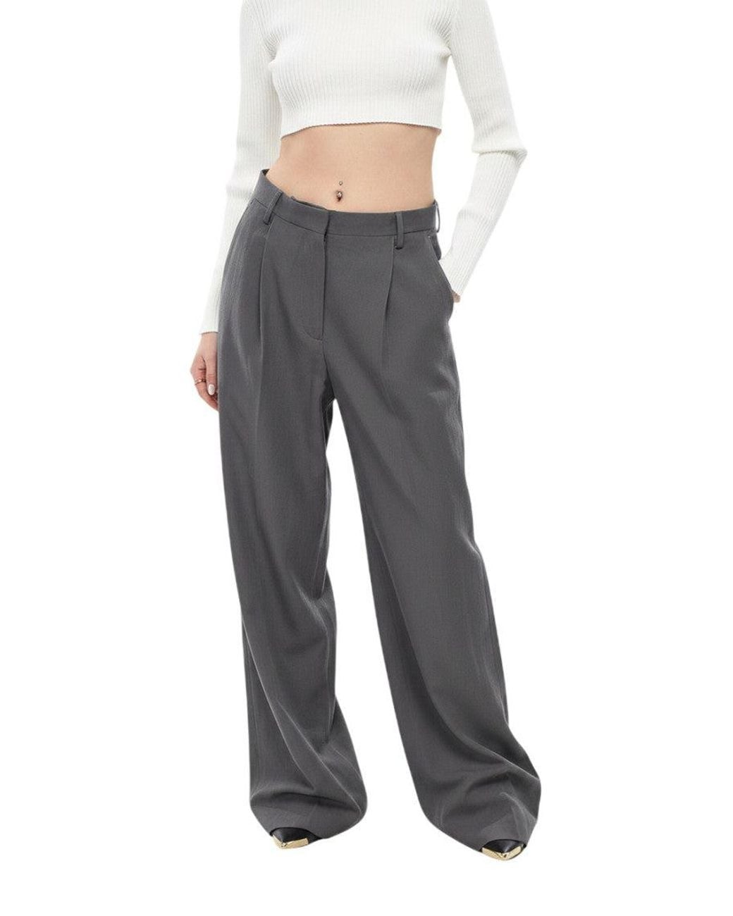 Dries Van Noten Gray Loose Pleated Pants