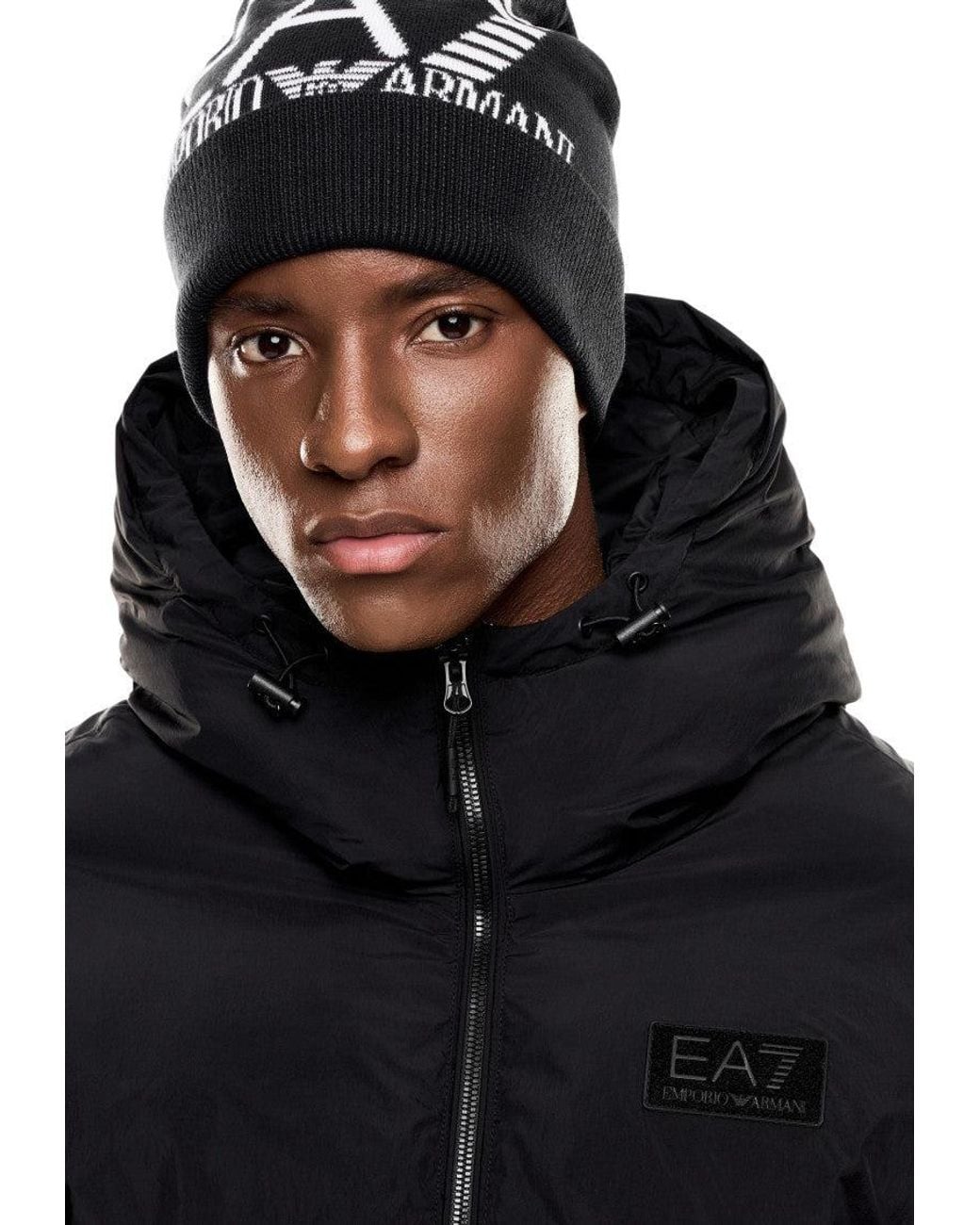 EA7 Black Logo Beanie Cap for men