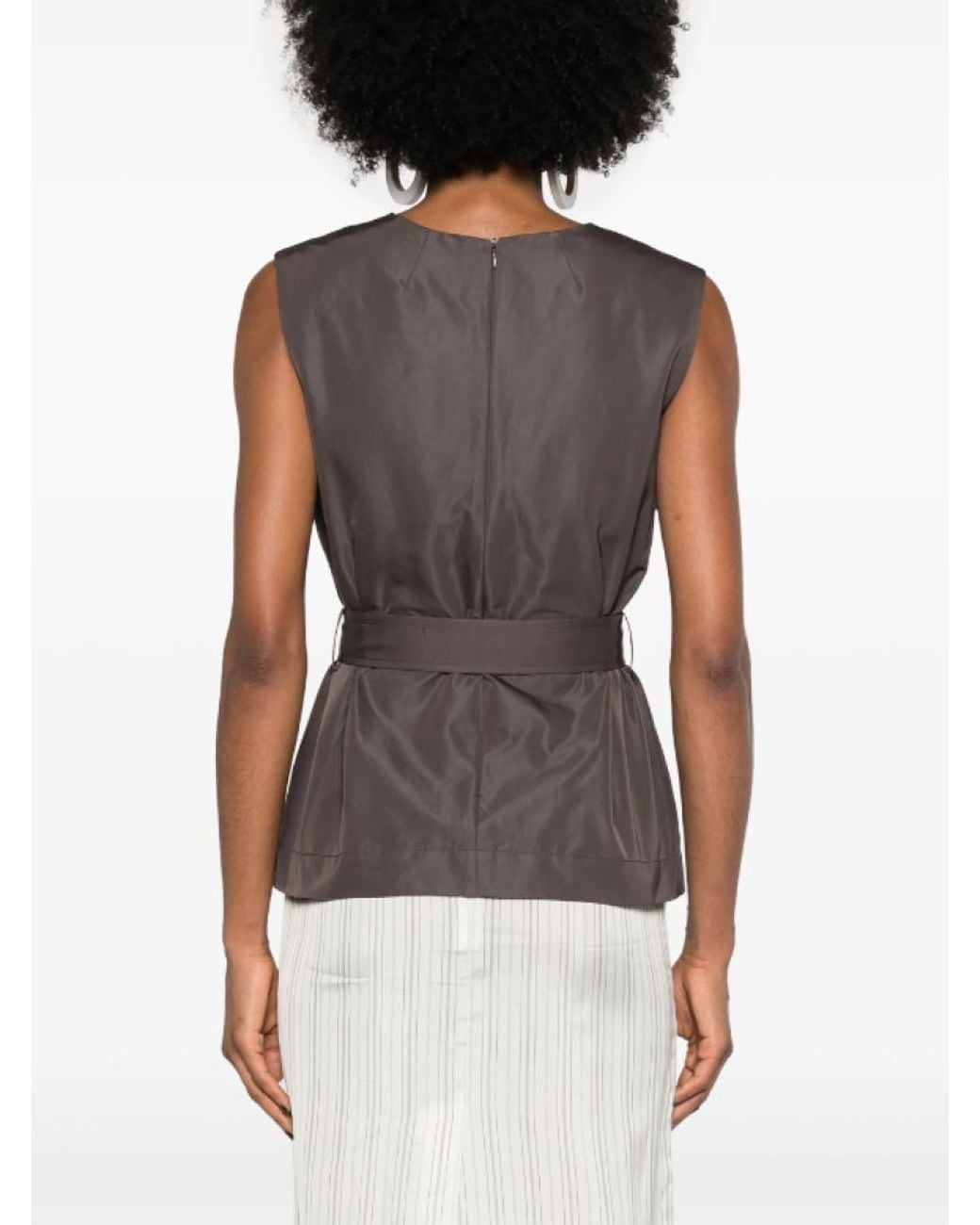 P.A.R.O.S.H. Gray Sleeveless Belted Top
