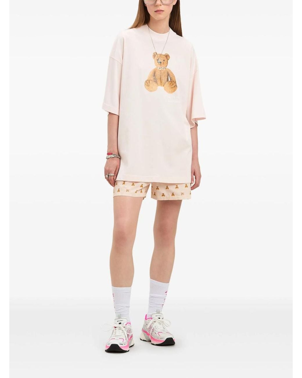 Palm Angels Natural Mini Bear Monogram Shorts