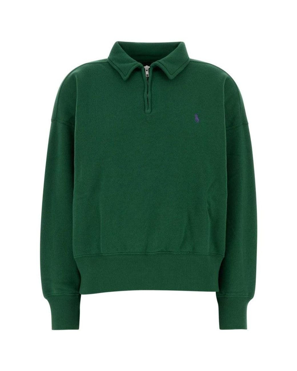 Polo Ralph Lauren Green Polo Ralph Lauren Half-Zip Cotton Blend Sweatshirt