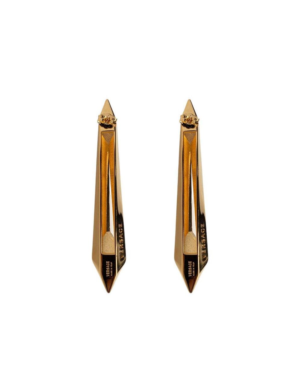 Versace Metallic Golden Geometric Drop Earrings