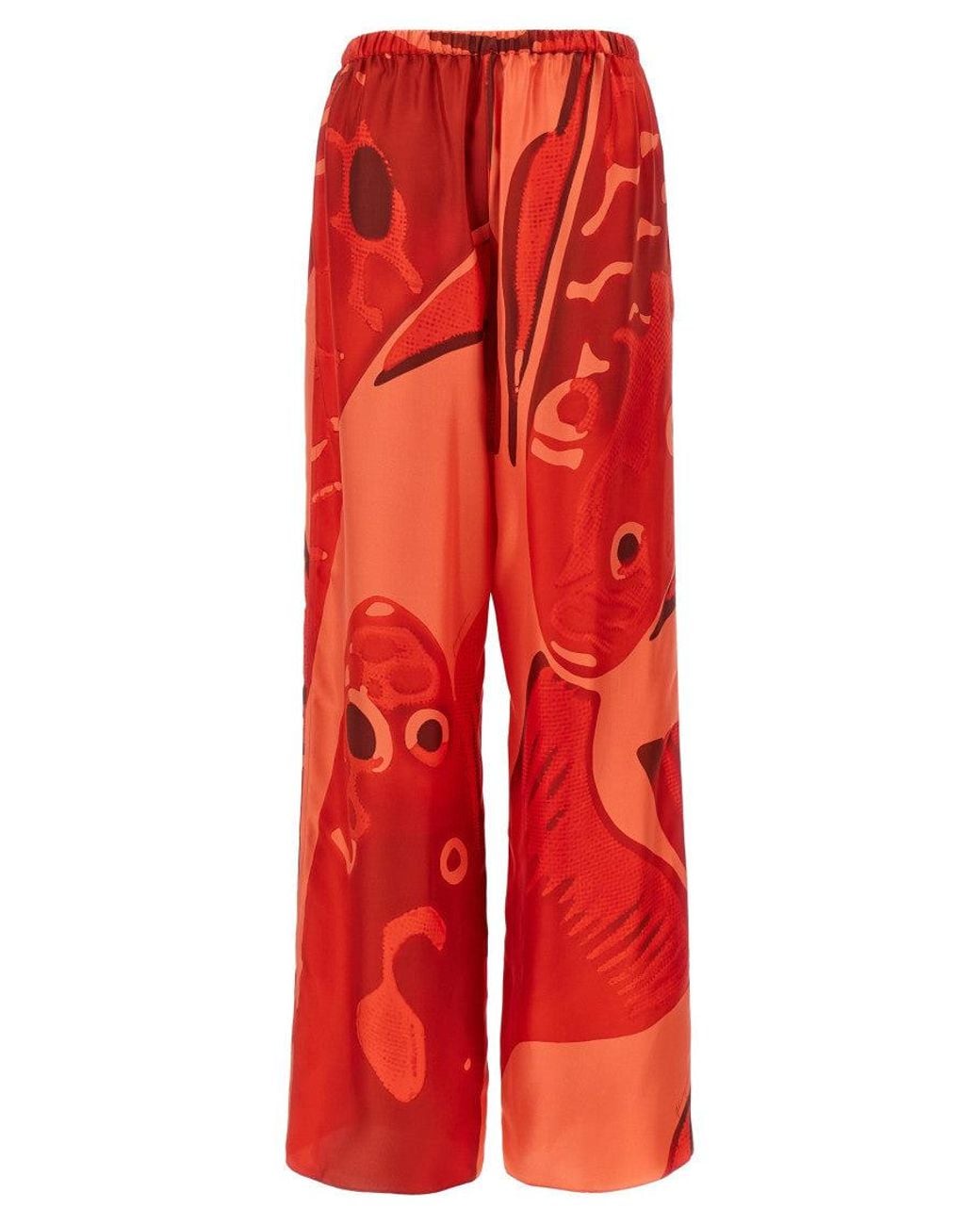 Ferragamo Red Palazzo Silk Pants