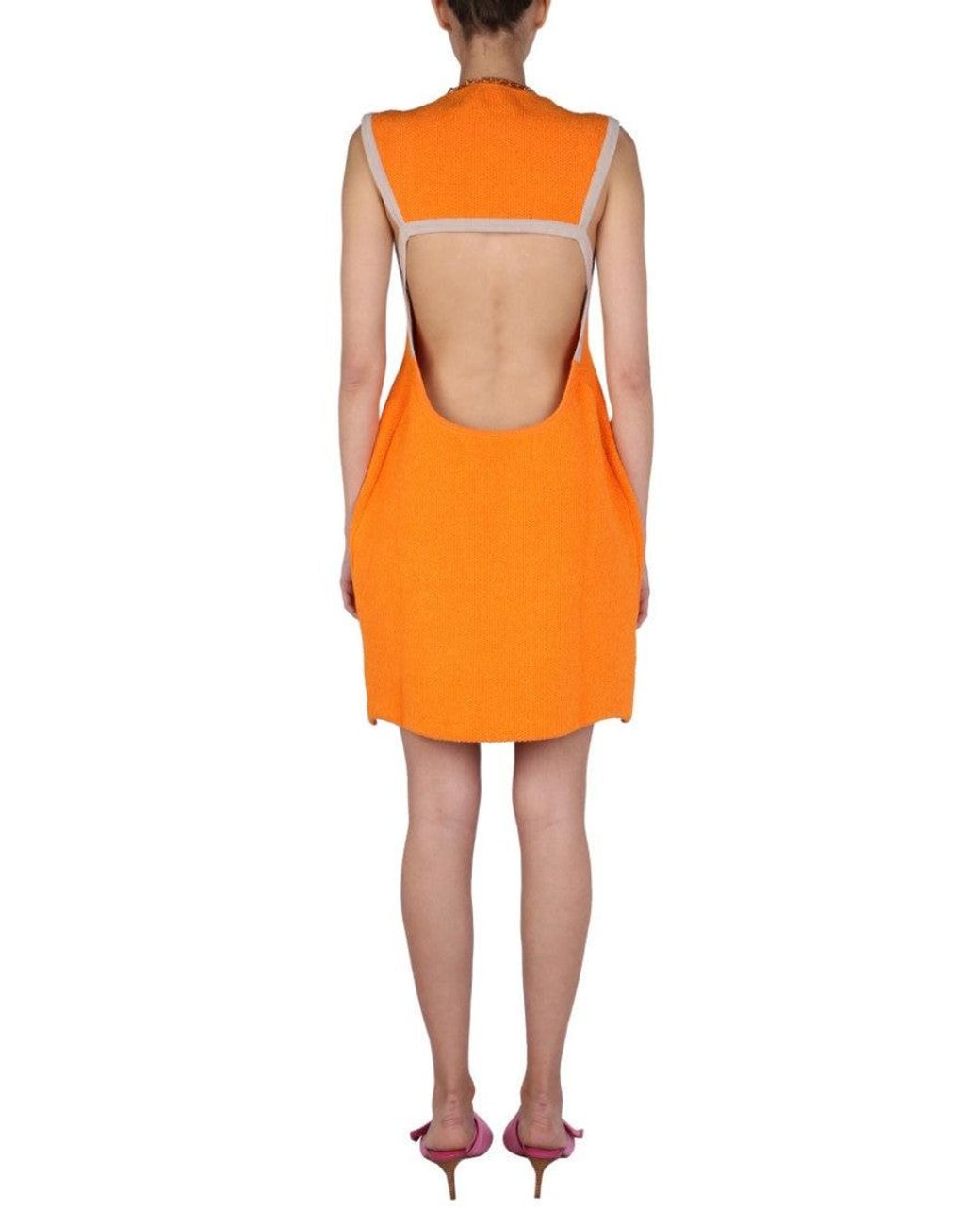 Jacquemus Orange Textured Crew Neck Mini Dress