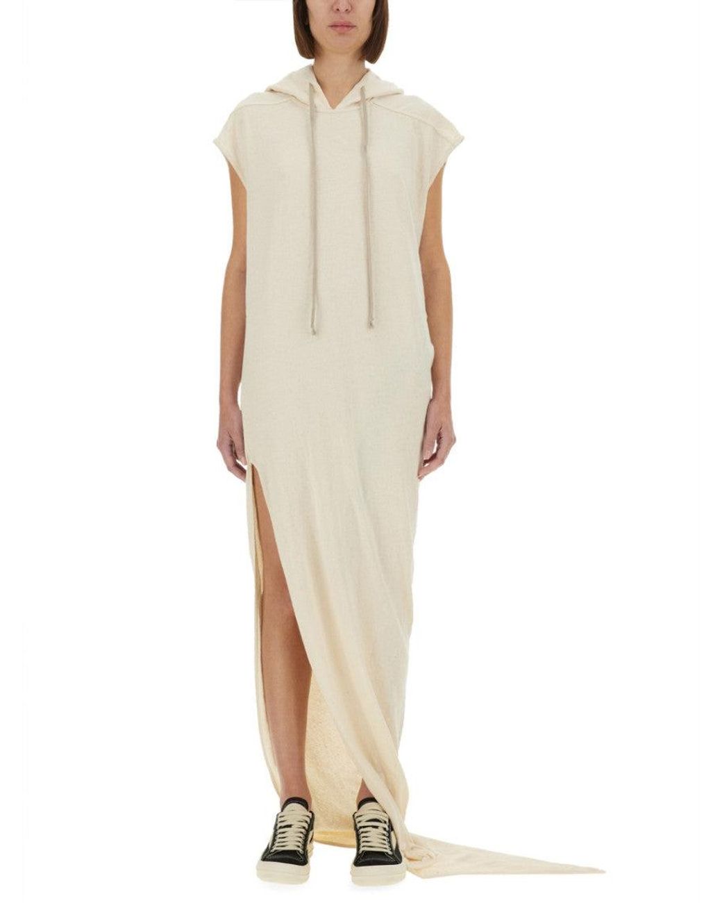 Rick Owens White Relaxed Maxi Dress With Hood