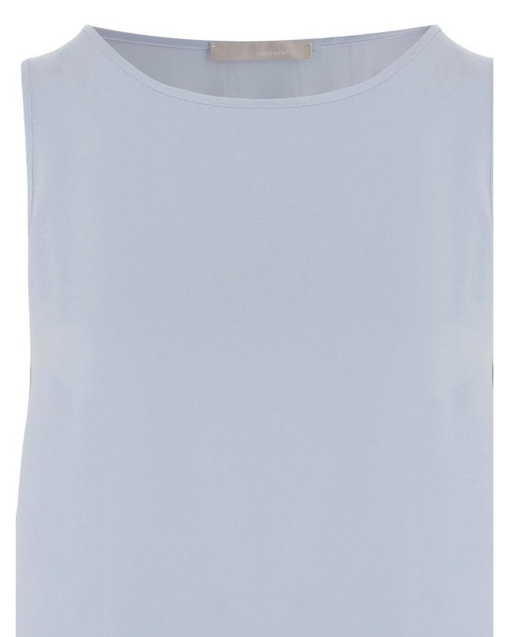 Allude Blue Light Solid Round Neck Top
