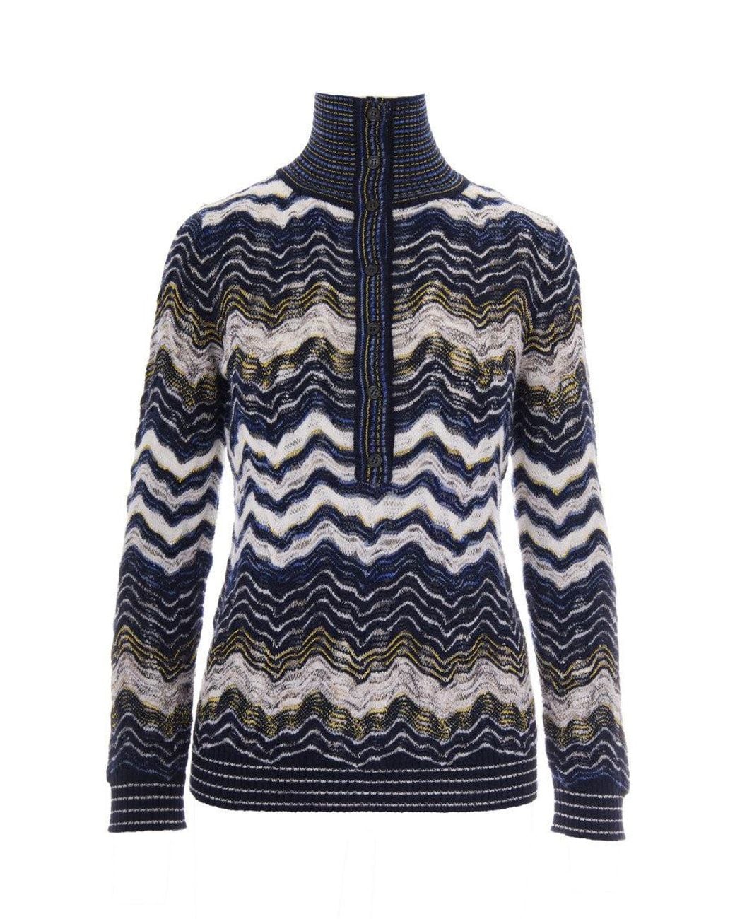 Missoni Blue Chevron Mock Collar Sweater