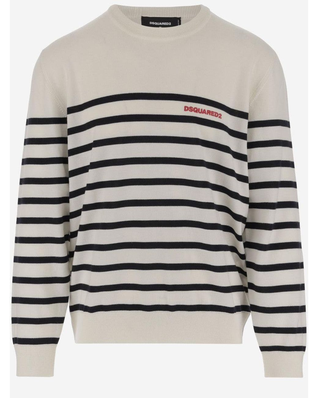 DSquared² Gray Wool Sweater With Striped Pattern for men