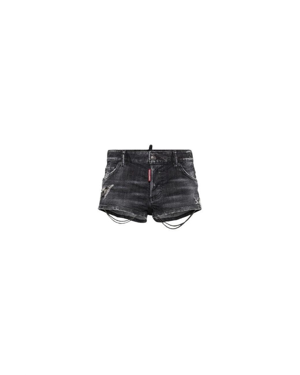 DSquared² Black Distressed Shorts