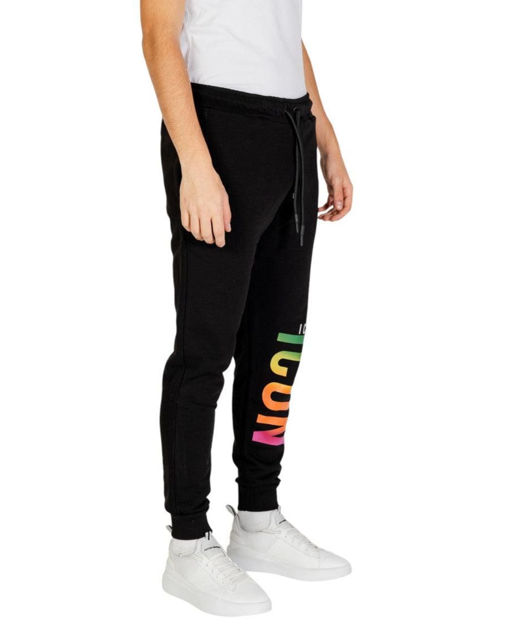 ICON DENIM Black Graphic Logo Joggers for men