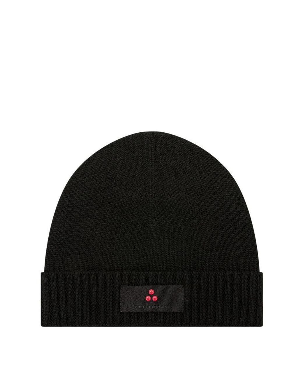 Peuterey Black Logo Beanie Cap for men
