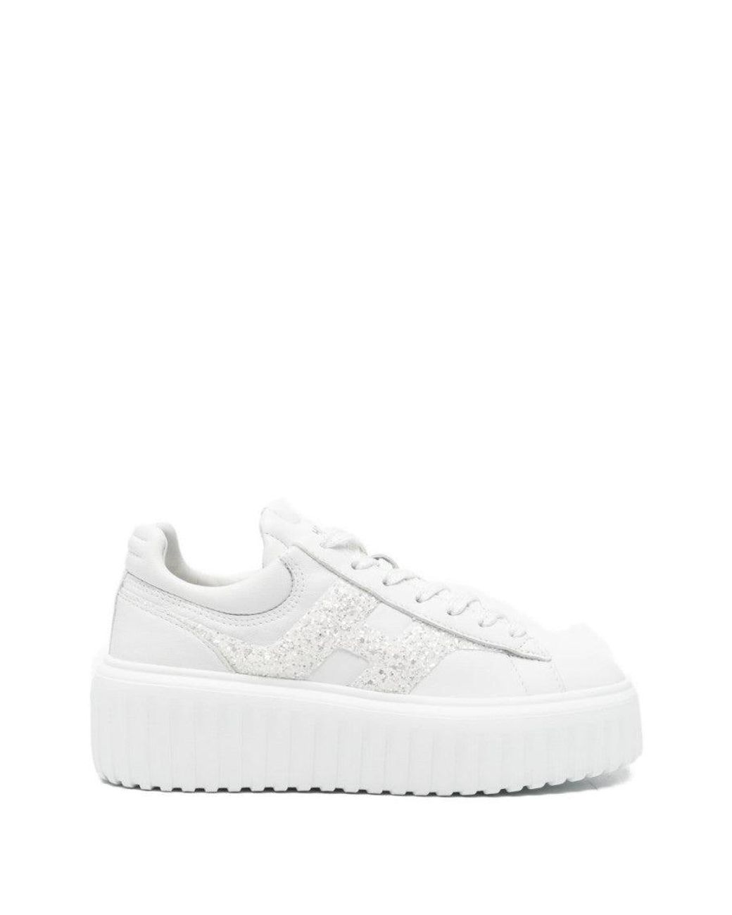 Hogan White H-Stripes Leather Sneakers