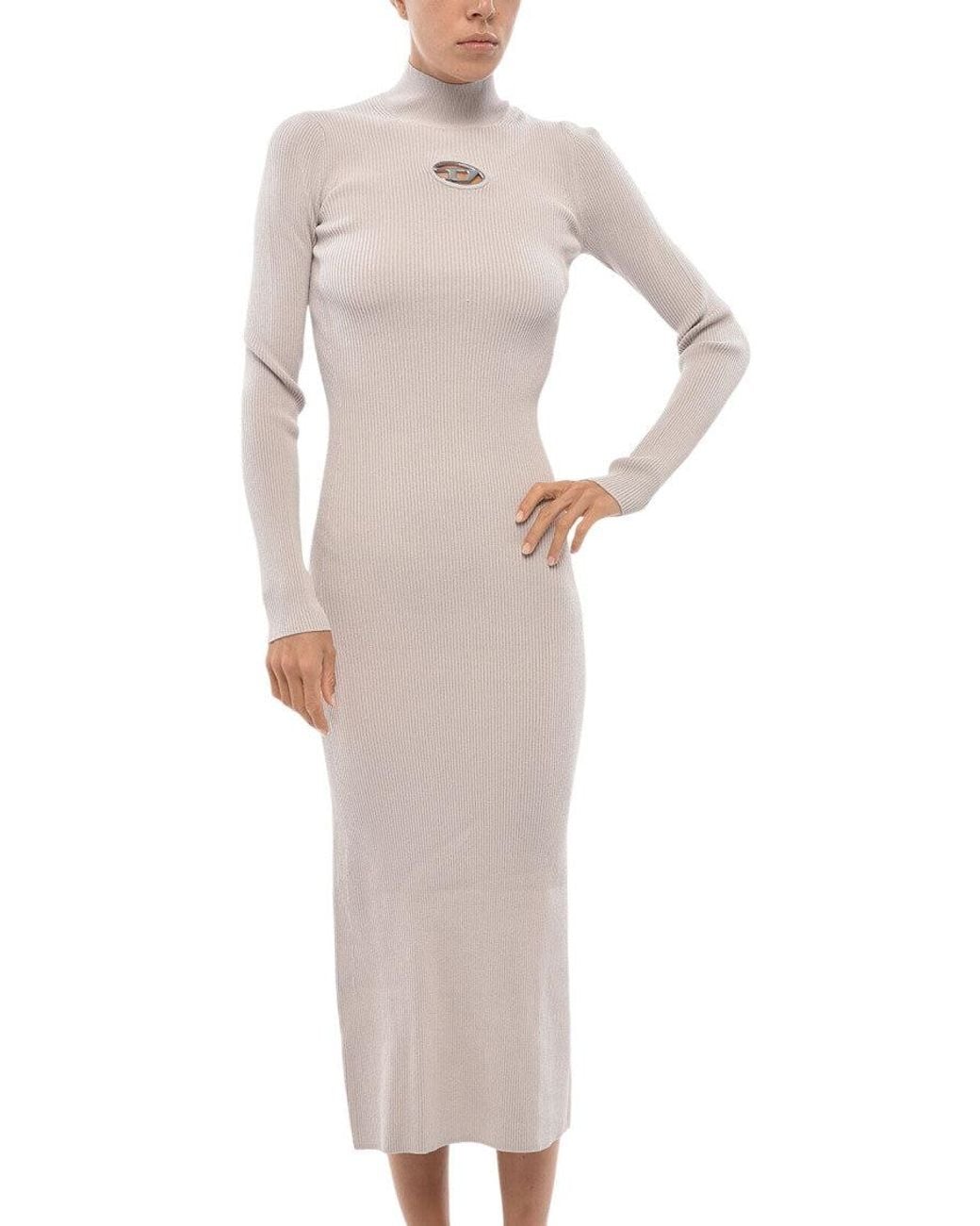 DIESEL White Off Mock Collar Midi Dress