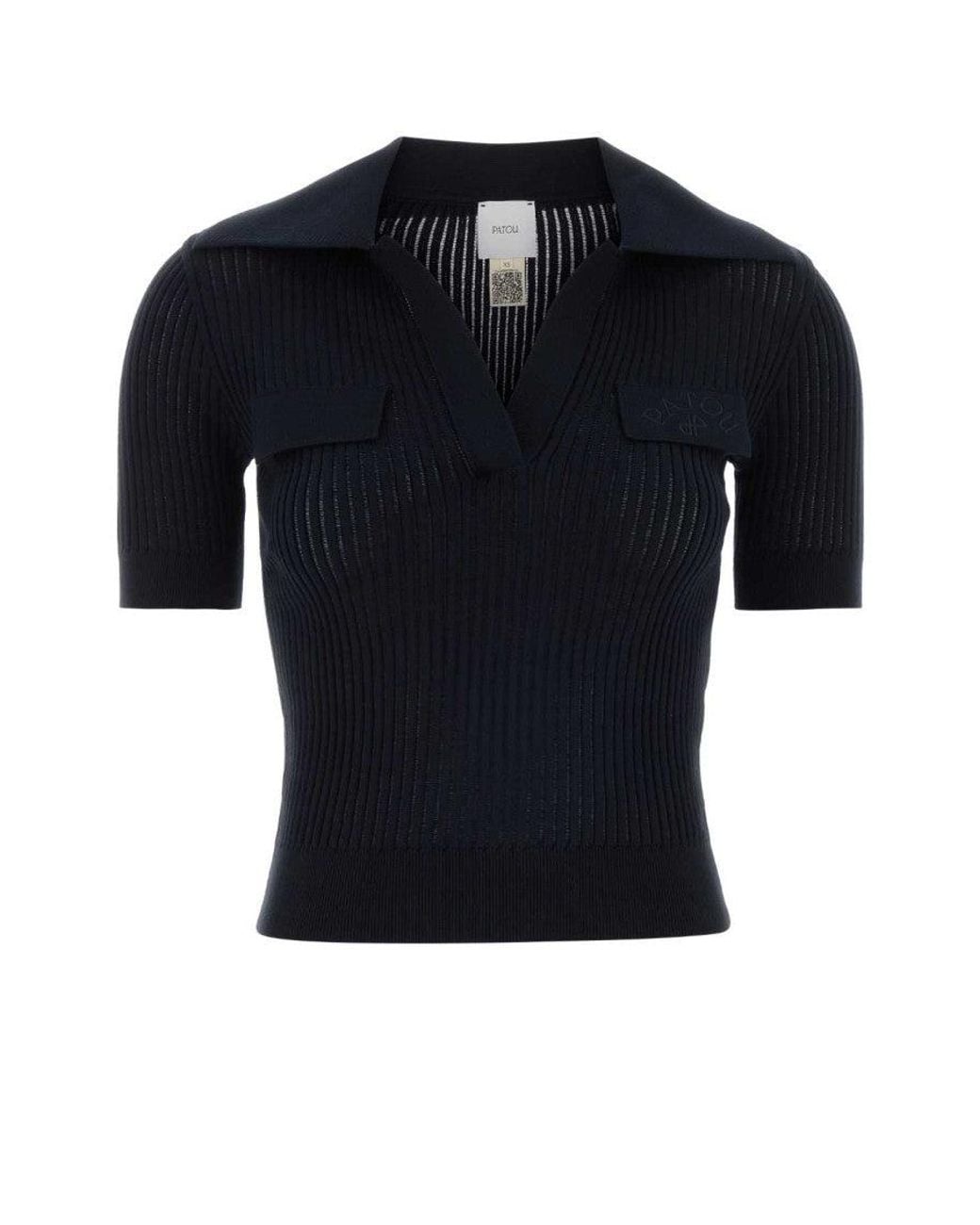 Patou Black Embroidered Shirt Collar Polo