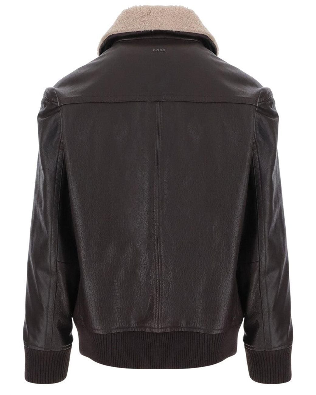 Boss Black Dark Solid Leather Jacket for men