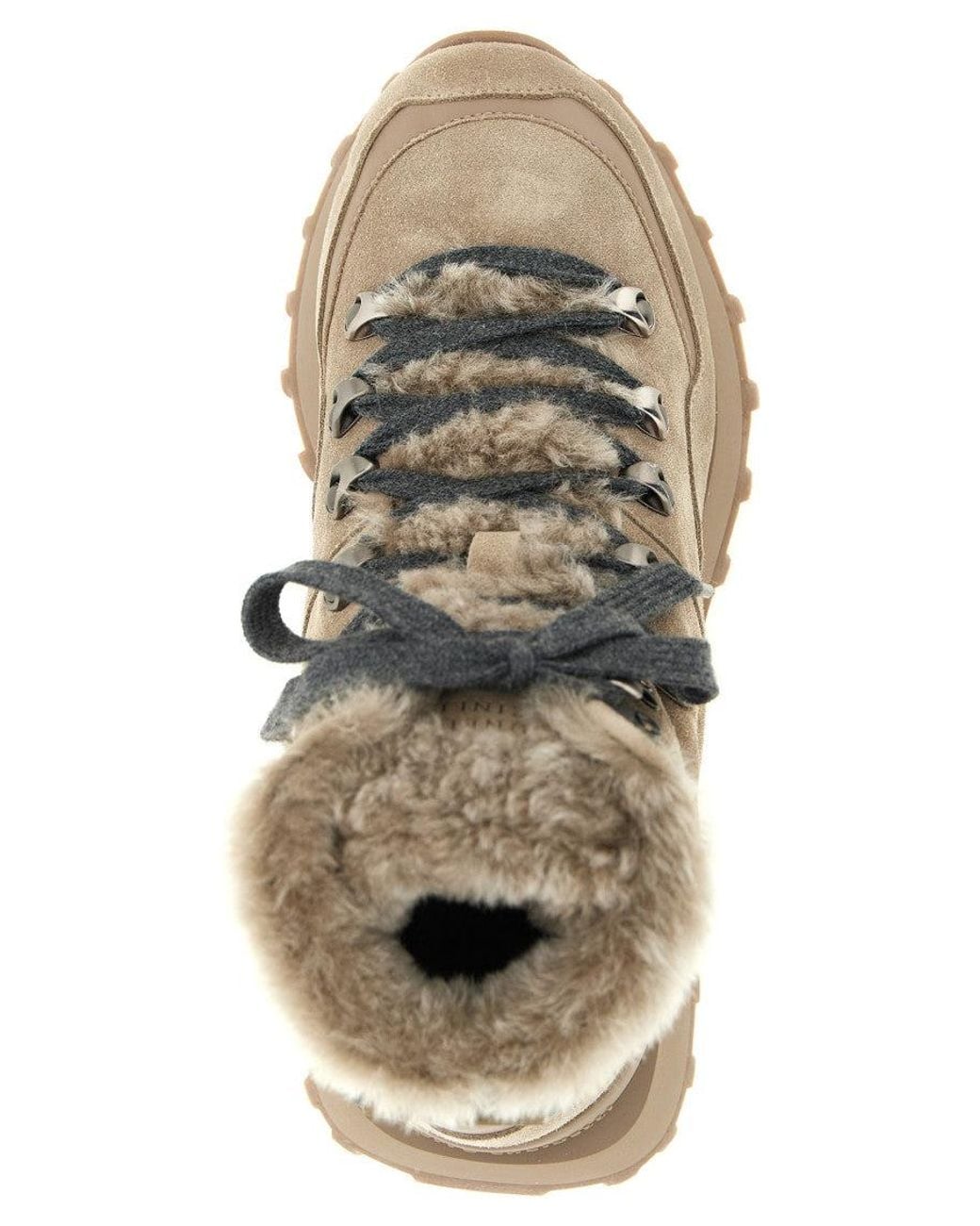 Brunello Cucinelli Natural Lace-Up Ankle Boots