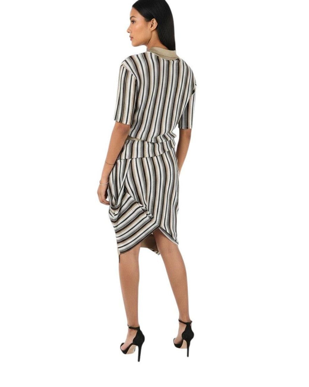 Bottega Veneta Multicolor Stripes V Neck Midi Dress