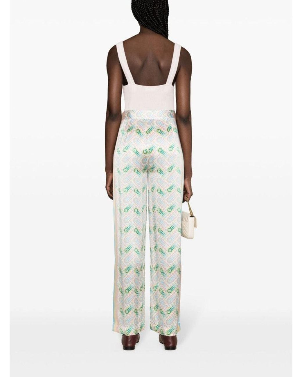 Casablanca Green Multi Color Printed Wide Leg Pant