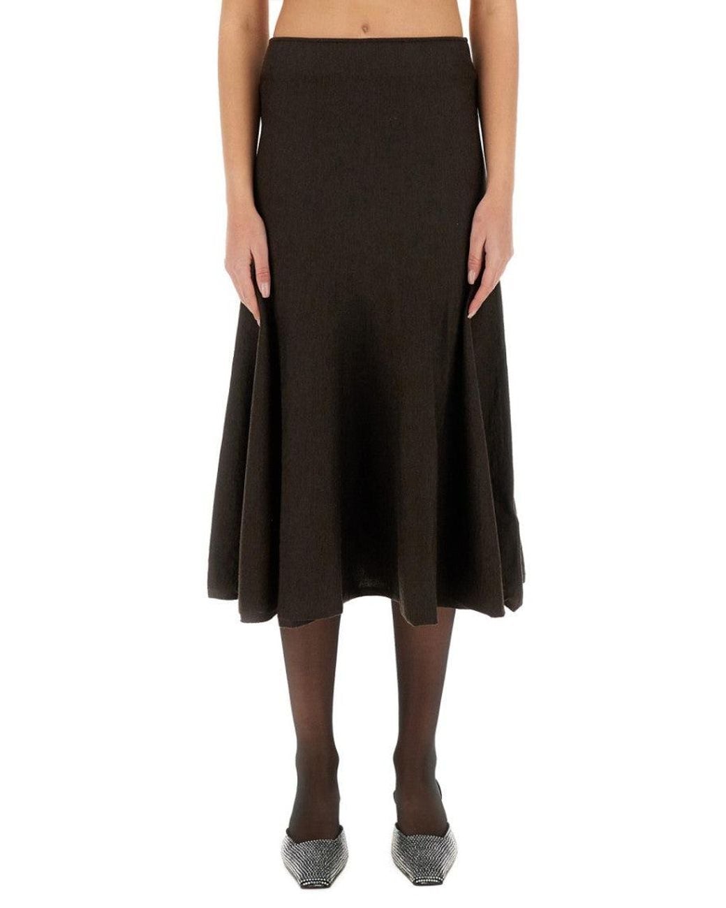 Khaite Black Solid Midi Skirt