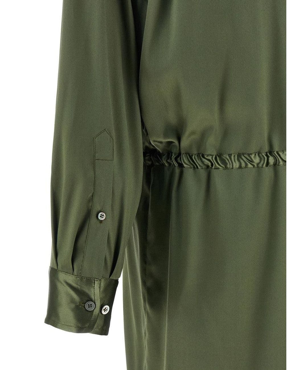 Dries Van Noten Green Shirt Collar Full Sleeves Dress