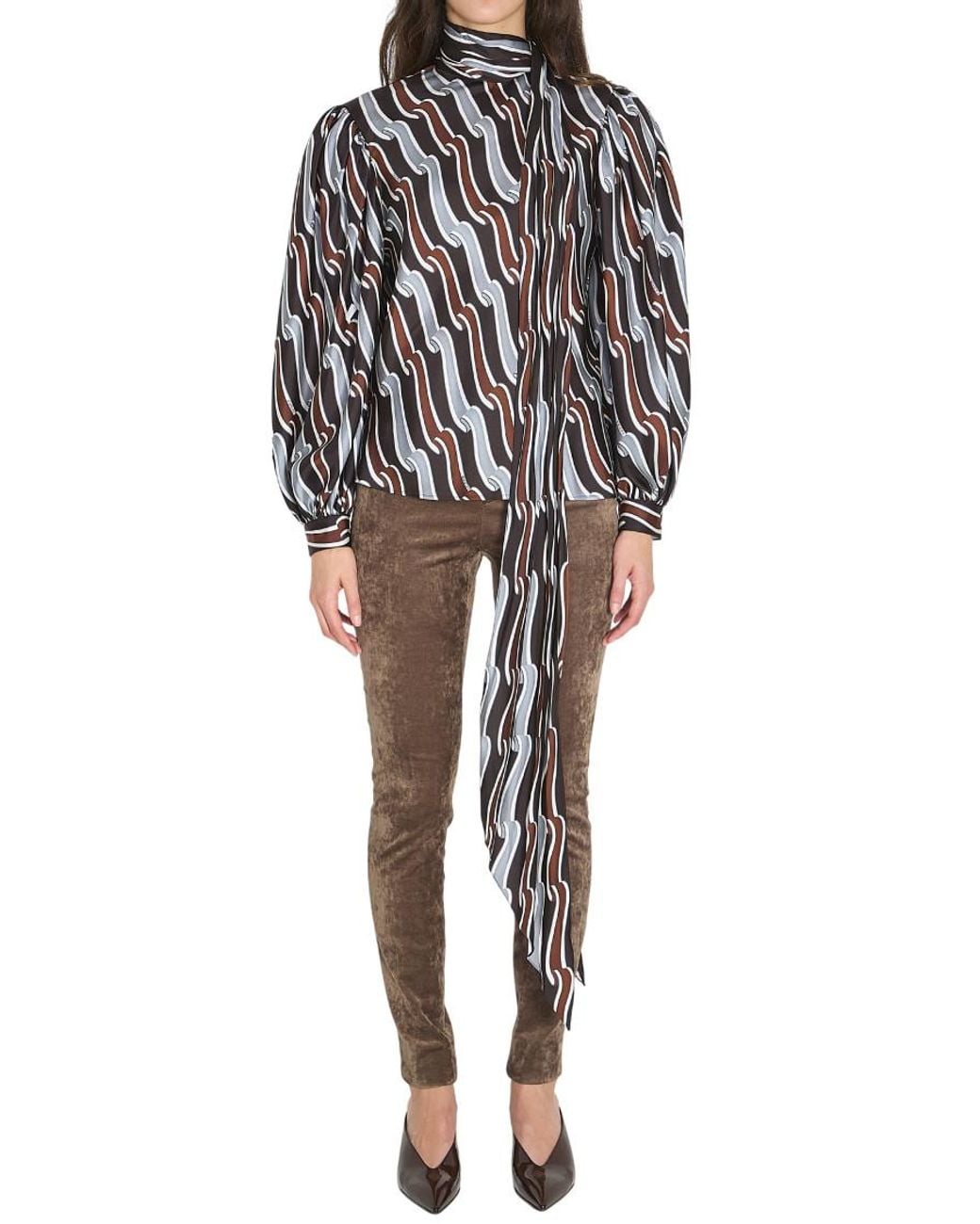 Gucci Black Printed Mandarin Collar Top