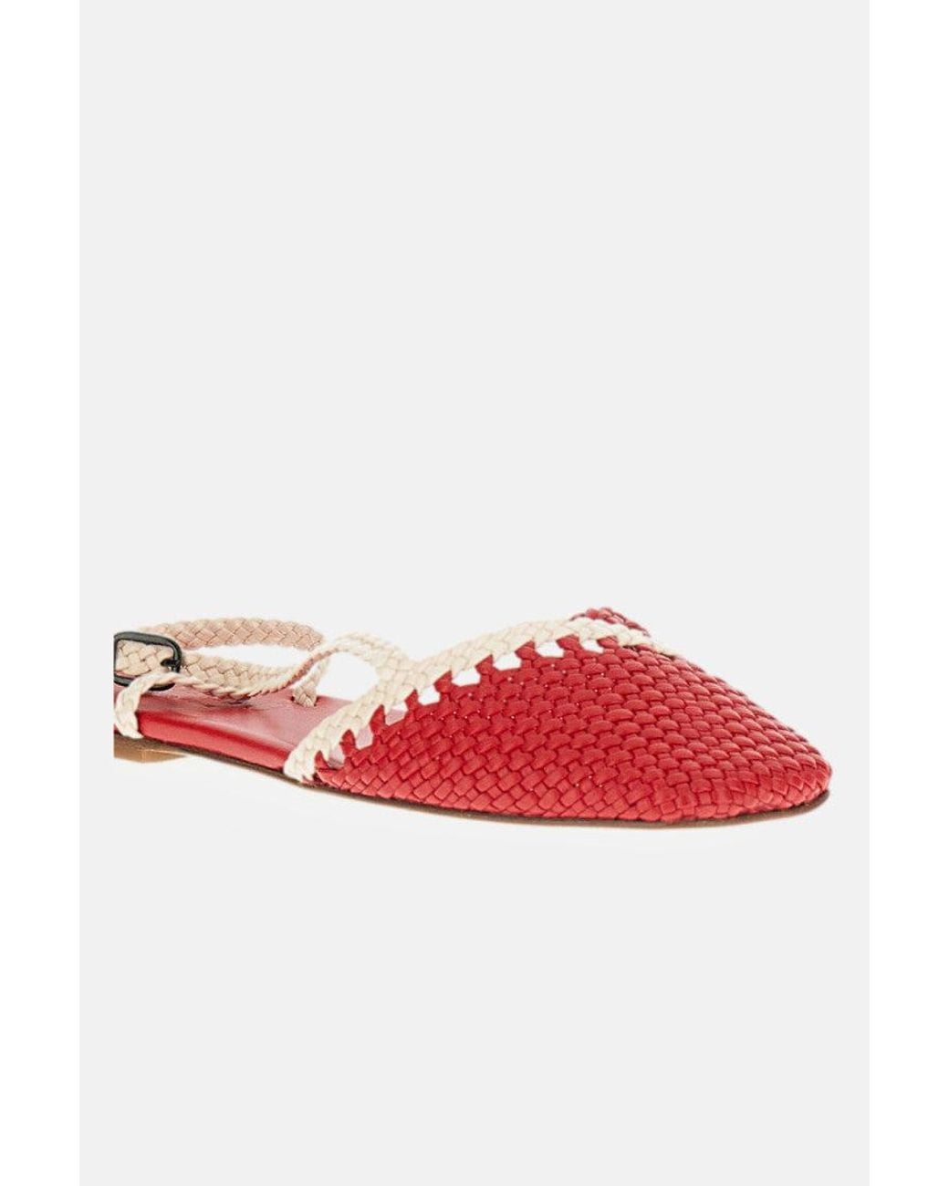 Hereu Pink Woven Leather Slingback Flats With Adjustable Buckle Strap