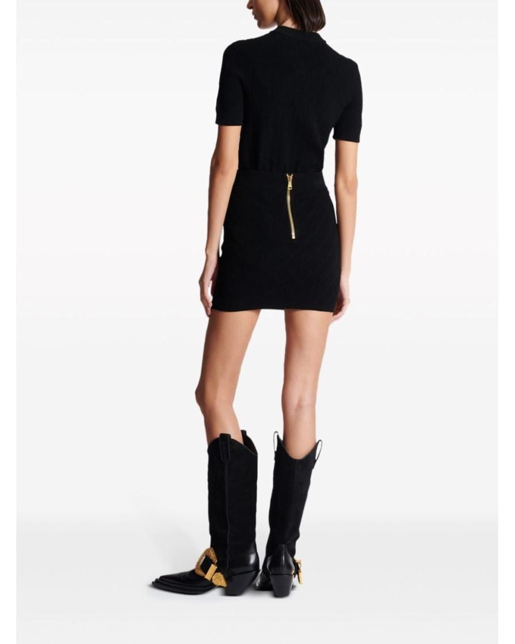 Balmain Blue Pointelle Knit Button-Detail Skirt