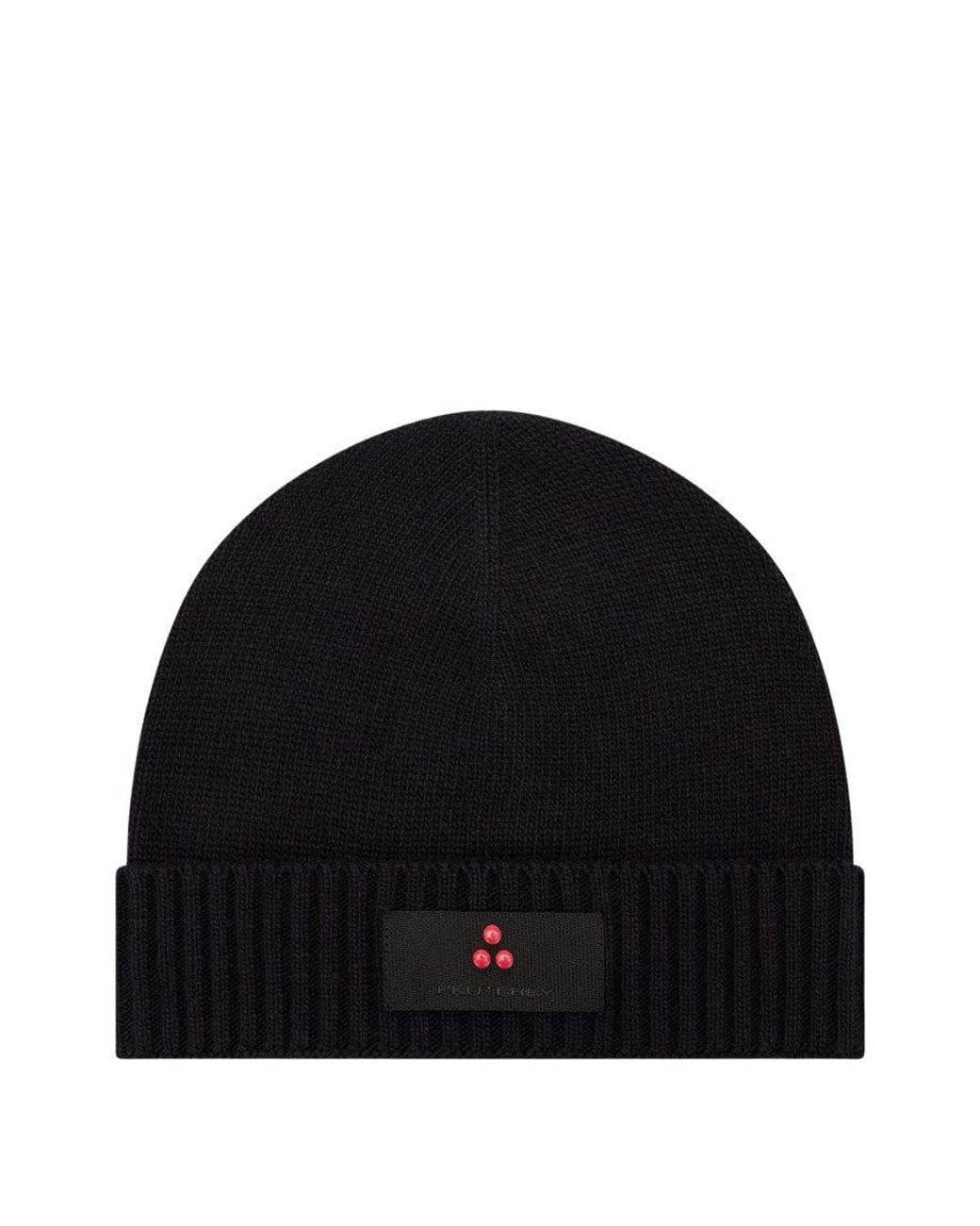 Peuterey Black Logo Beanie Cap for men