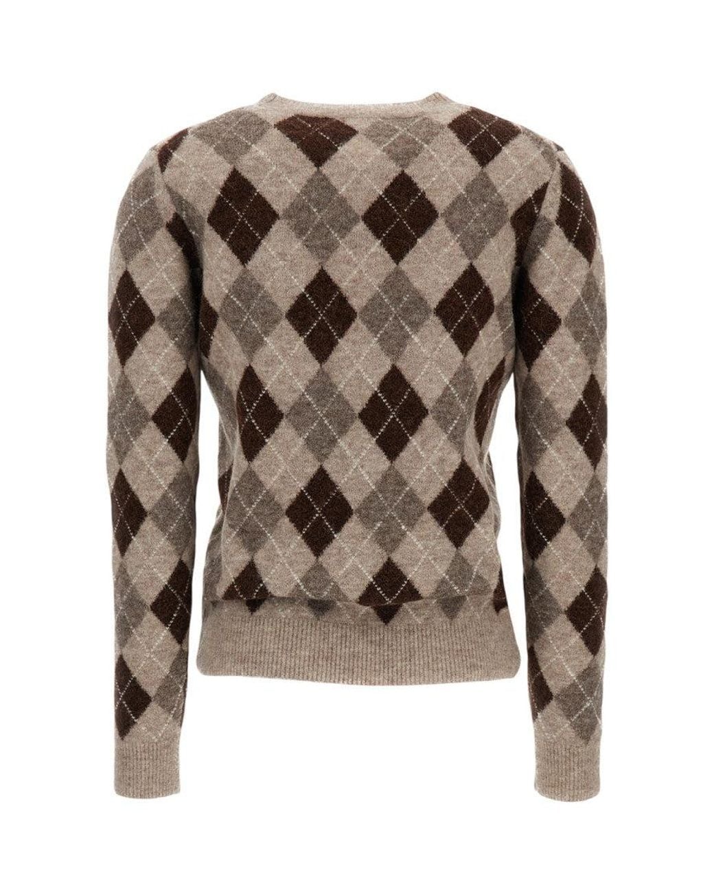 P.A.R.O.S.H. Brown Plaid Wool-Blend Crewneck Sweater