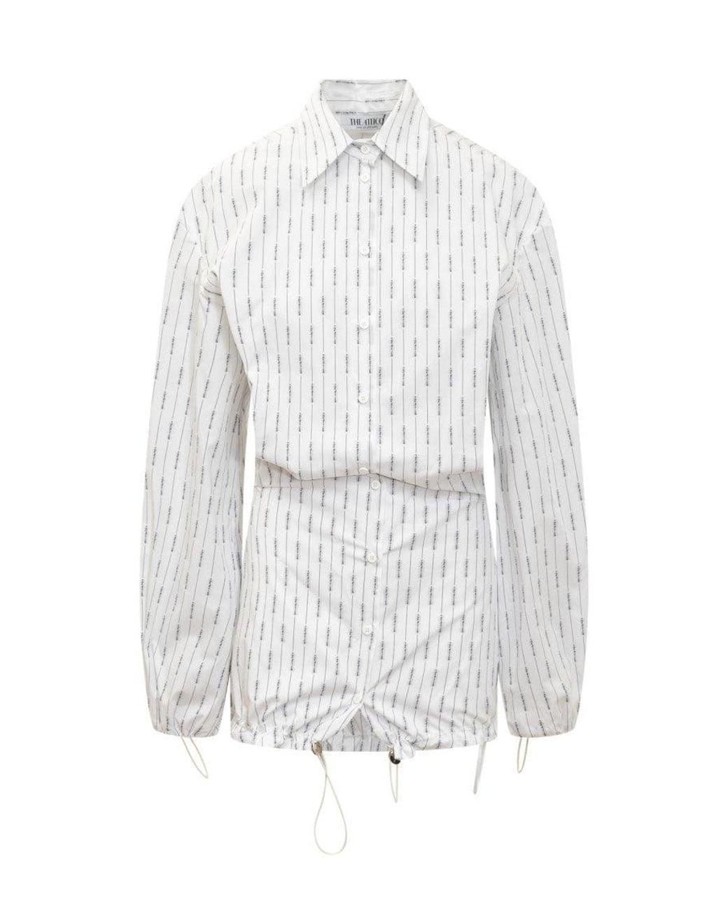 The Attico White Stripes Shirt Collar Mini Dress