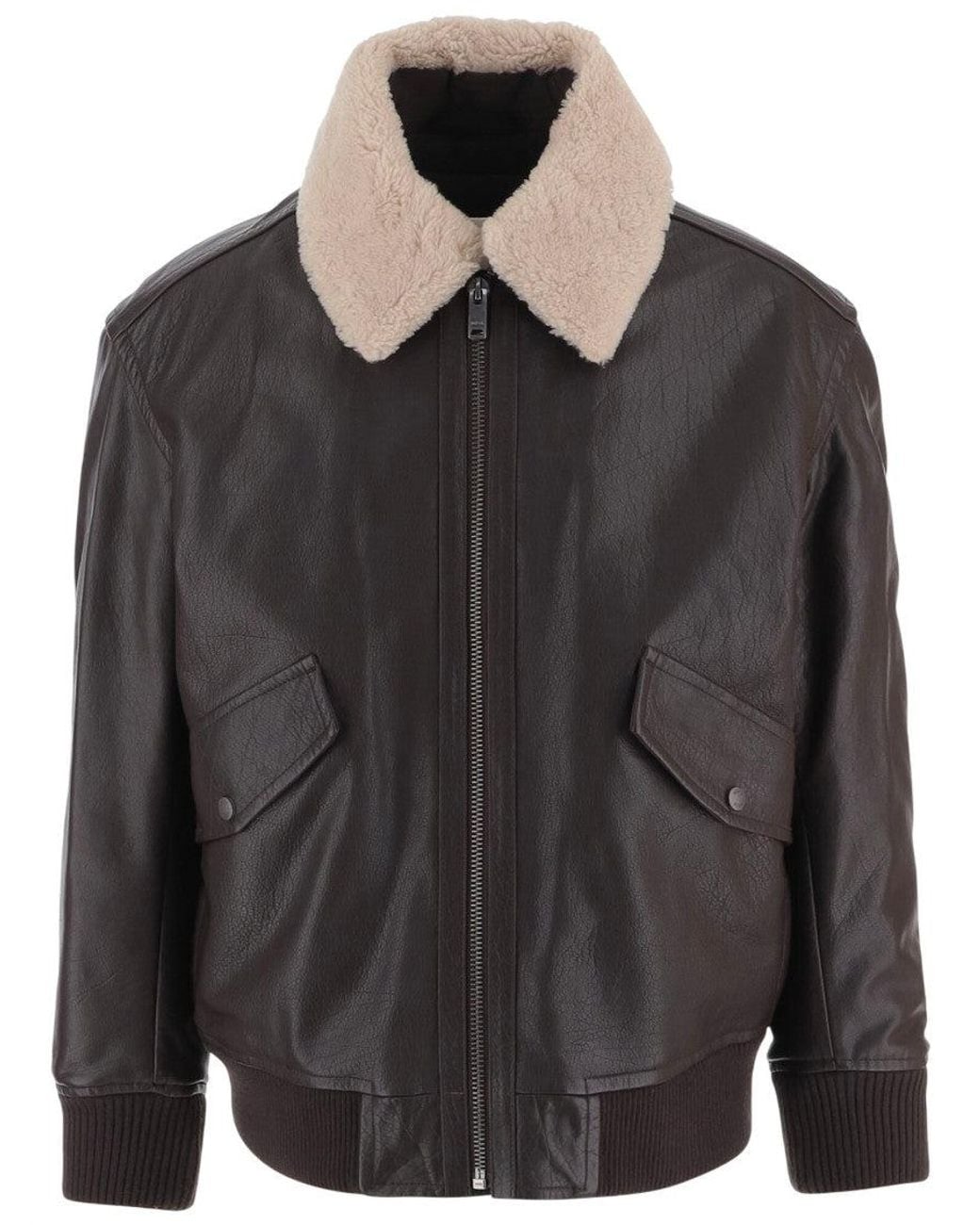 Boss Black Dark Solid Leather Jacket for men