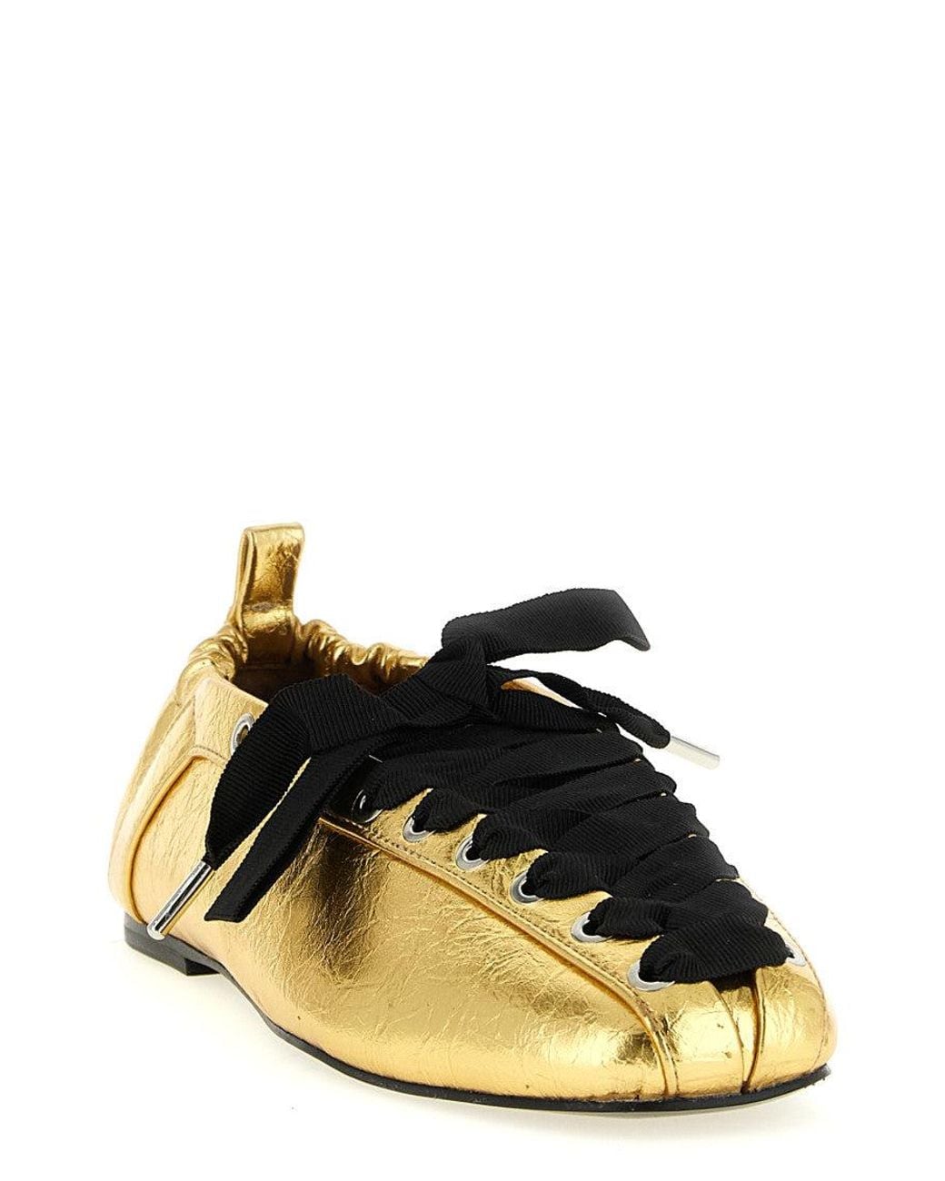 Ganni Yellow Golden Lace-Up Ballet Sneakers