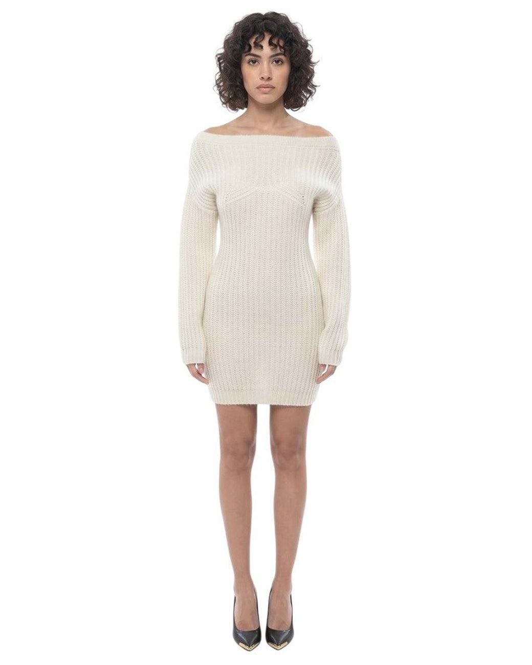 DSquared² Natural Knitted Off Shoulder Mini Dress