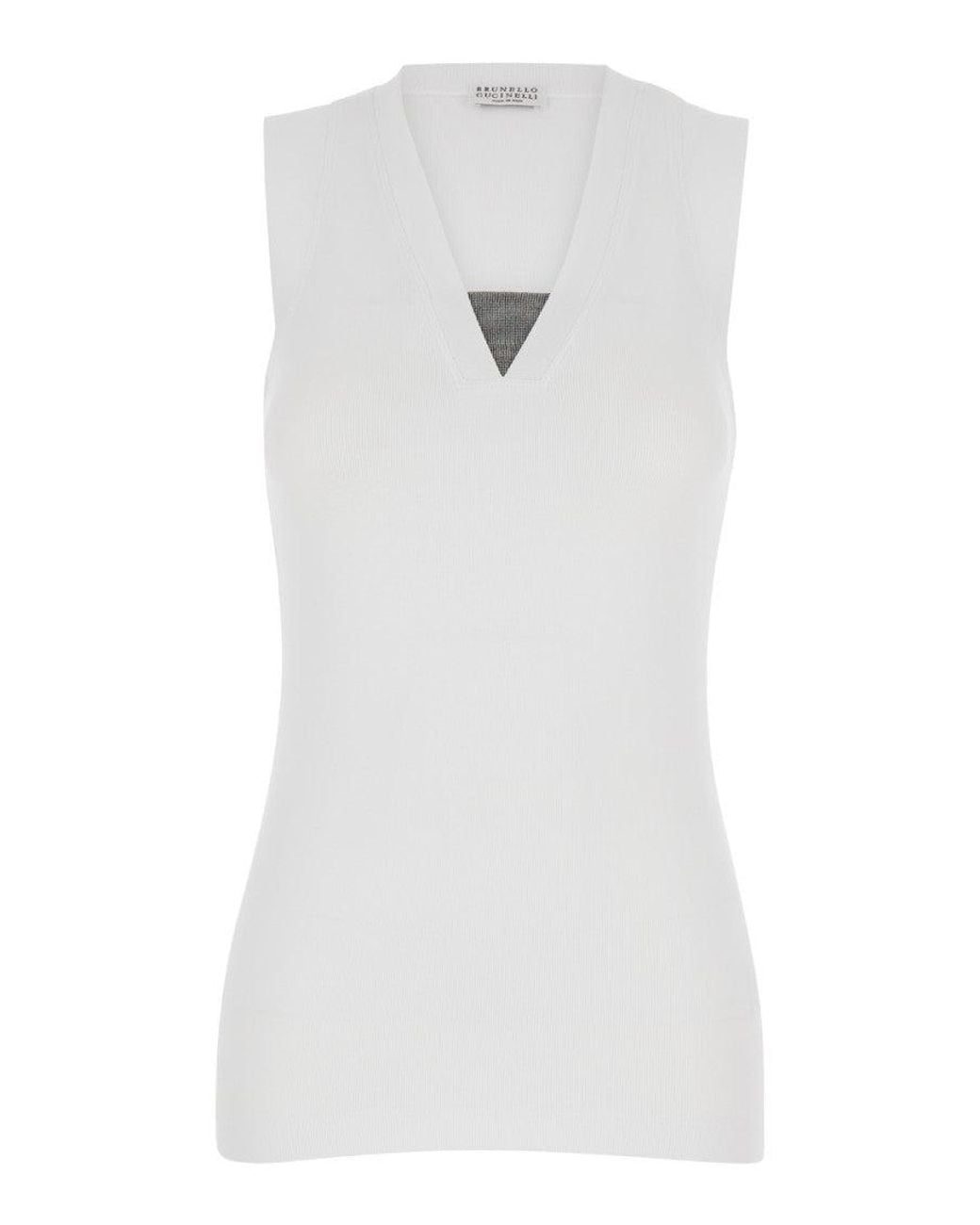 Brunello Cucinelli White V-Neck Tank Top