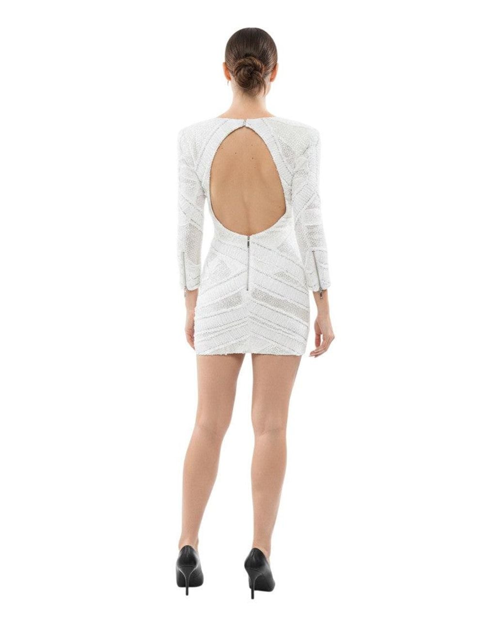 Balmain White Embellished Boat Neck Mini Dress