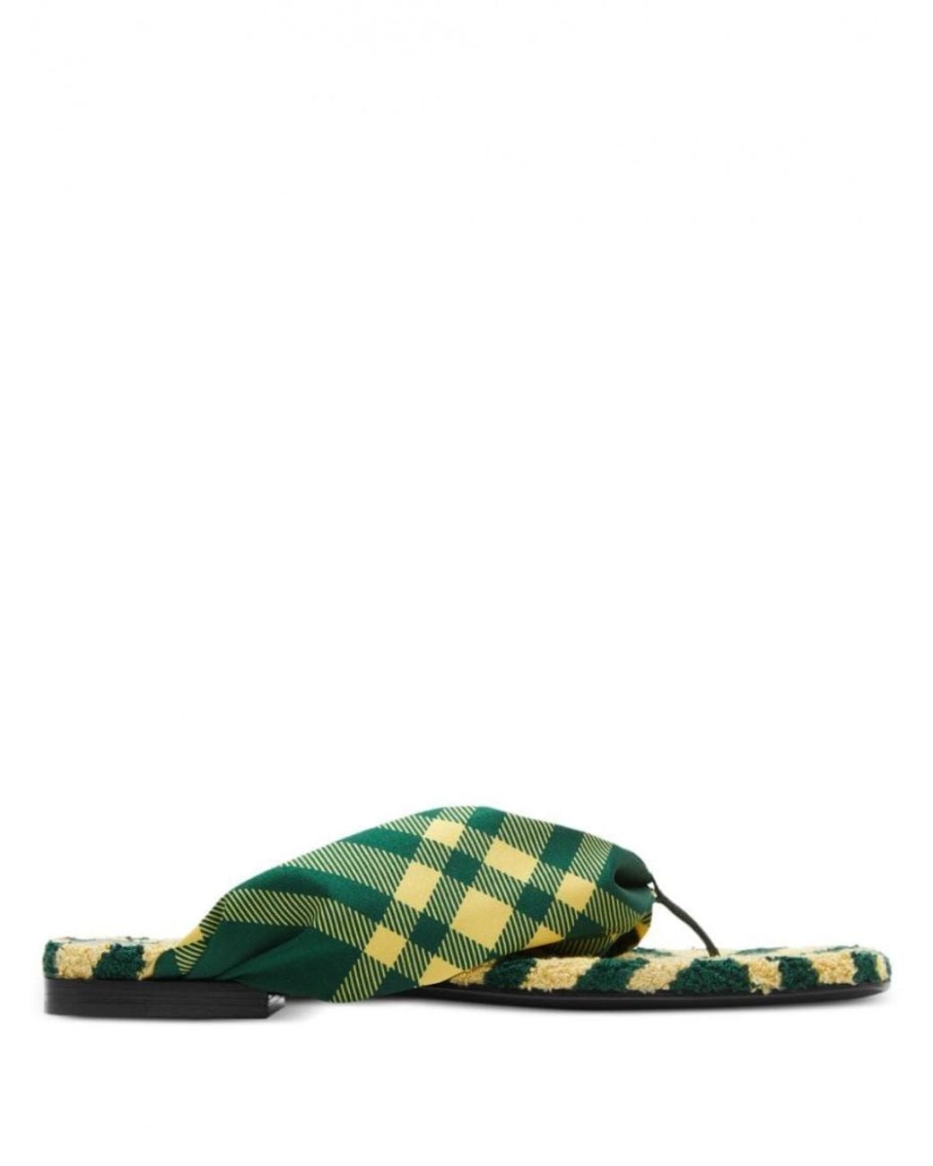 Burberry Green Check Pattern Thong Strap Open Toe Branded Footbed Flat