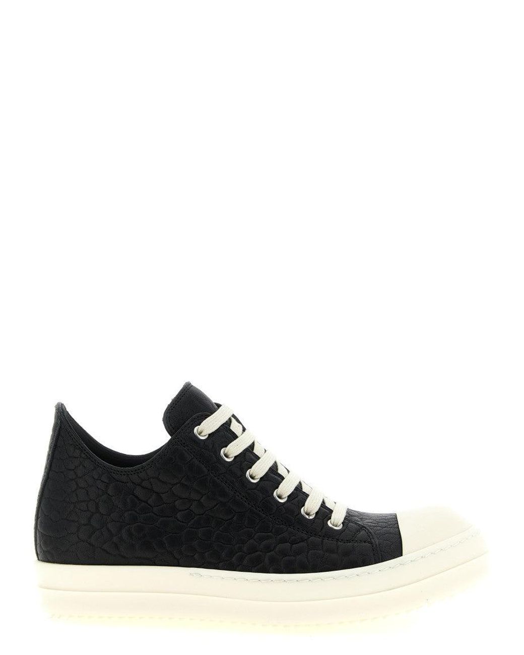 Rick Owens Black Textured Low-Top Sneakers for men