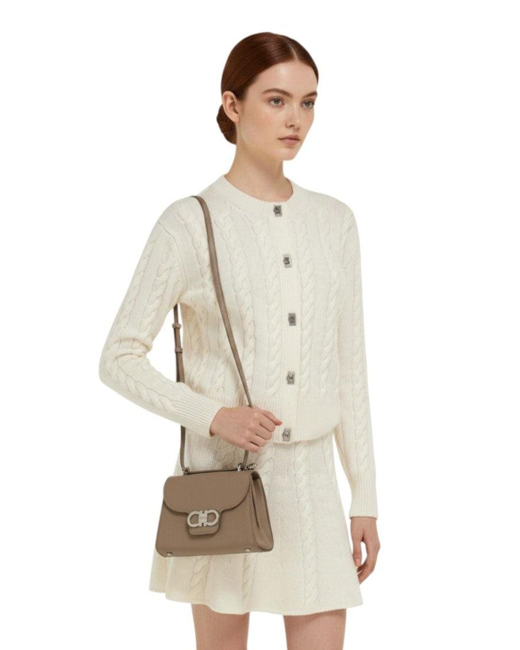 Ferragamo Brown Taupe Gancini Xs Satchel