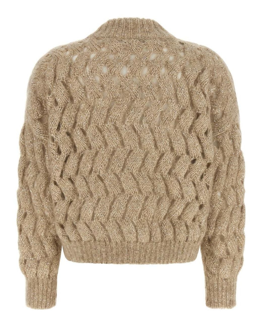 Brunello Cucinelli Natural Knitted Mock Collar Sweater