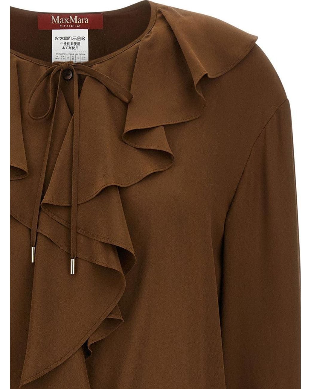 Max Mara Brown Ruffle Round Neck Top