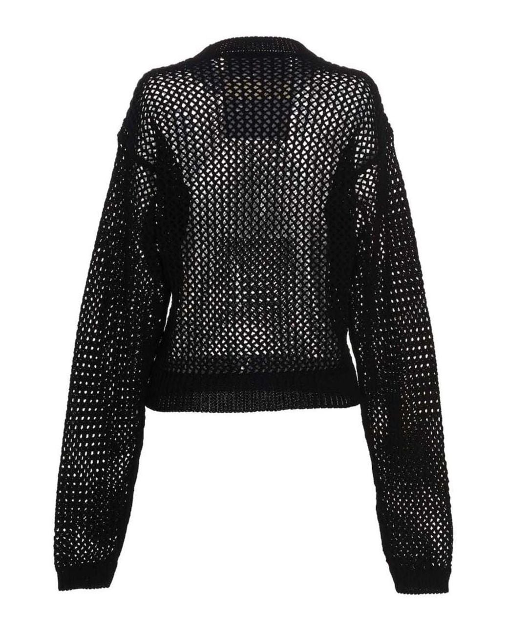 Ramael Black Sheer Cotton Crewneck Sweater