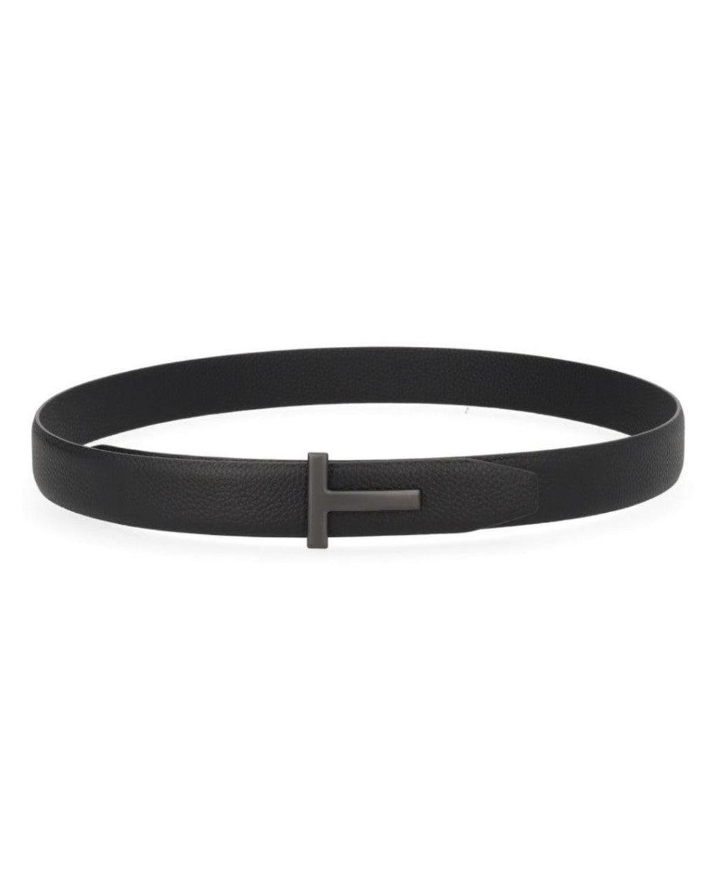 Tom Ford Black T Buckle Solid Belt for men