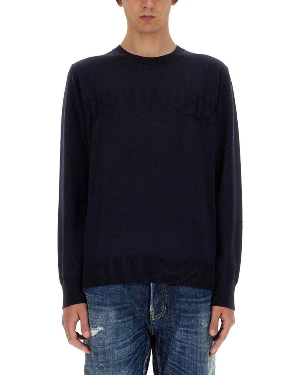 DSquared² Blue Logo Crew Neck Sweater for men